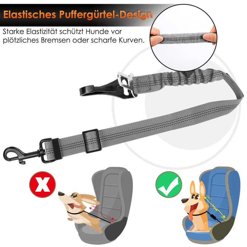 Eyein dog seat belt, 3 in 1 seat belt dog car with reflective elastic nylon bungee, dog seat belt for all dog breeds and car seats trunk, 70 cm (grey) 70 cm (55-70 cm) grey - PawsPlanet Australia
