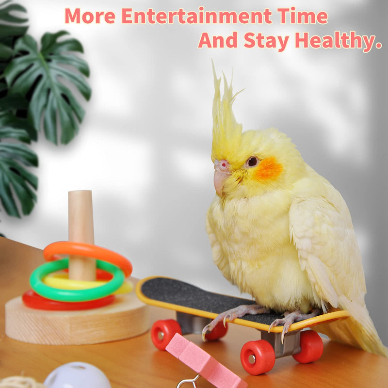 Bird Toys For Parakeets,5pcs Parrot Toys Set （Include Bird Basketball Toy、Bird Skateboard、Bird Stacking Toy、Parrot Wooden Block Puzzles Toy、Small Sepak Takraw）,Parakeet Toys、For Bird Training Toys - PawsPlanet Australia