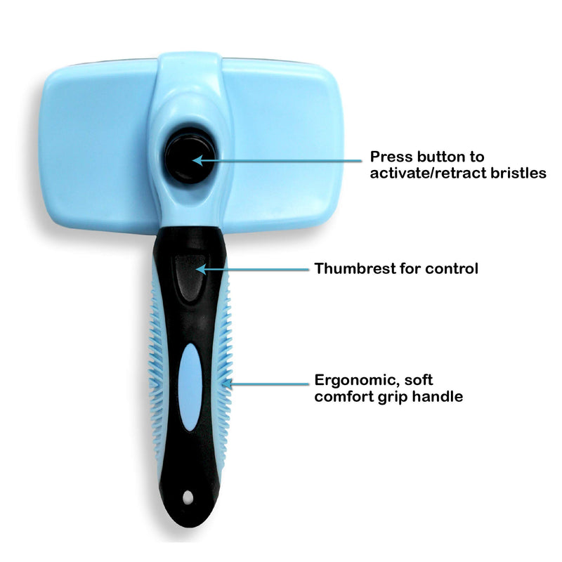 [Australia] - Pets First SELF CLEANING SLICKER BRUSH for PETS DOGS & CATS - Retractable Design for Quick & Easy Pet Fur Removal - Fine & SAFE Bristles To Detangle & Massage DOG SKIN or CAT SKIN – NEW SPECIAL DESIGN 