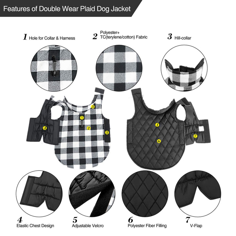 MIGOHI Dog Jackets for Winter Windproof Reversible Dog Coat for Cold Weather British Style Plaid Warm Dog Vest for Small Medium Large Dogs XXS(Back:9.45 inch, Chest:9.45-12.21 inch) Black - PawsPlanet Australia