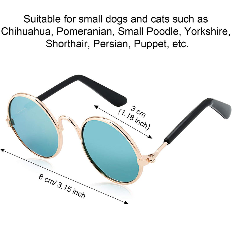 6 Pieces Funny Cute Cat Small Dog Sunglasses Classic Retro Circular Metal Prince Sunglasses Eye-wear Photos Props Accessories Cosplay Glasses (Black and Mix Reflective Color) Black and Mix Reflective Color - PawsPlanet Australia