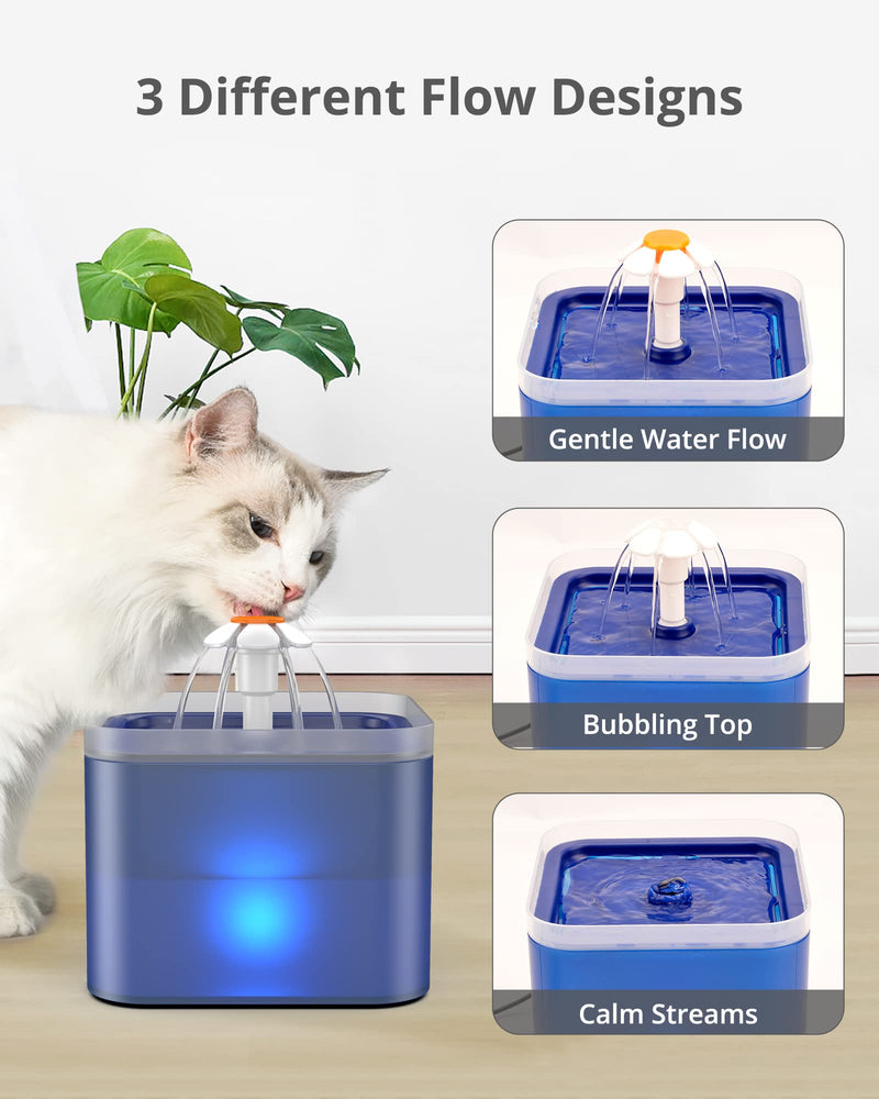 NICREW Pet Water Fountain, Cat Drinking Fountain with LED Light, Drinking Bowl for Cat and Small Dogs, Filter Included, Blue - PawsPlanet Australia
