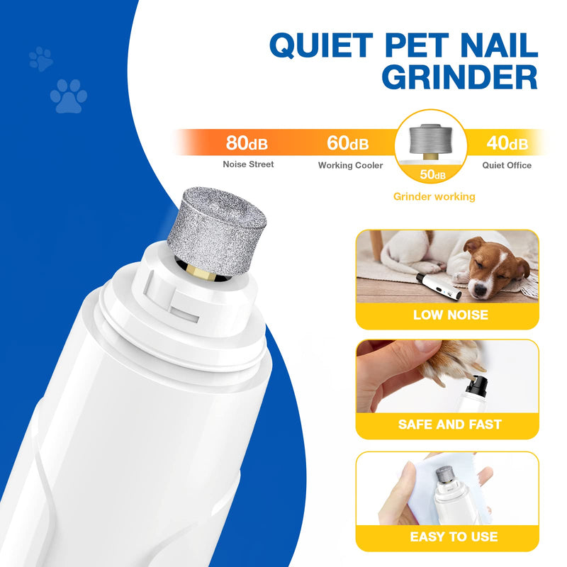Bonve Pet Dog Nail Grinder, Upgraded Cat Dog Nail Trimmers Super Quiet Dog Nail Clipper with 2 Grinding Wheels, USB Rechargeable Pet Nail Clippers for Small Large Cats Dogs Breed Nails - PawsPlanet Australia