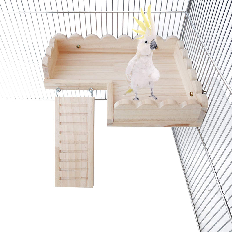 ROZKITCH Hamster Platform with Climbing Ladder, Bird Perch Cage Toy Wooden Play Gym Stand, Natural Pine Wood Tray for Chinchilla Squirrel Rabbit Guinea Pig, Birdcage Toy for Parrot Conure Parakeet L Perch Small - PawsPlanet Australia