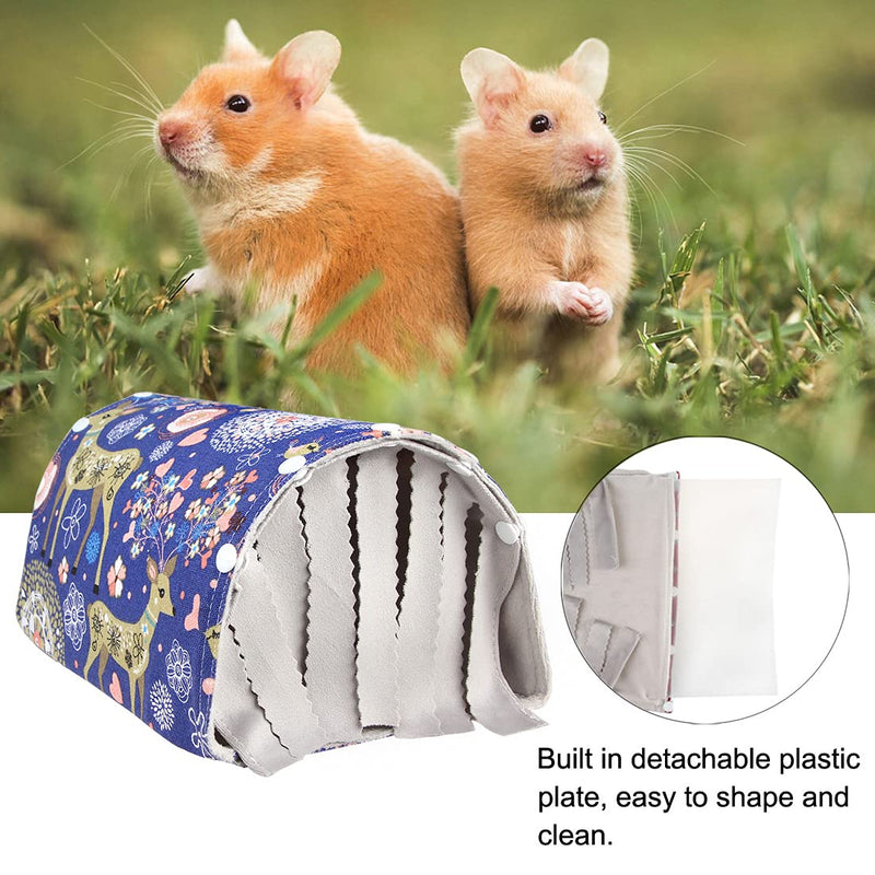 Hamster Tunnel House for Small Animal Hideout Tube Ferret Cage Accessories for Guinea Pig Rat Chinchilla Warm Plush Nest Habitats With Dual Pet Mat (Blue Deer) Blue Deer - PawsPlanet Australia