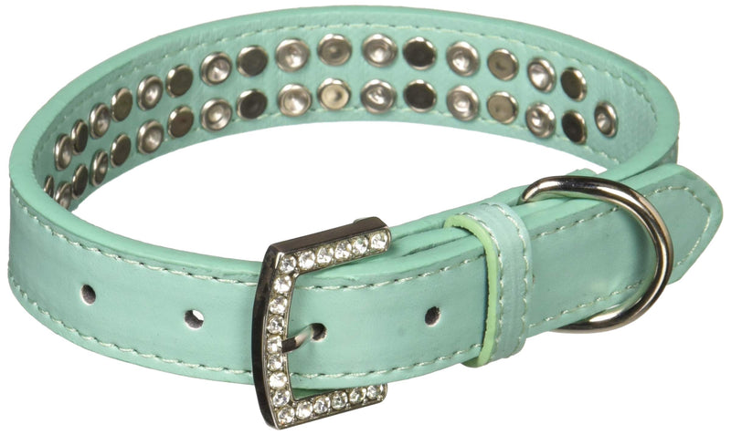 [Australia] - Mirage Pet Products Two Row Pearl and Clear Crystal Aqua Dog Collar Size 16 