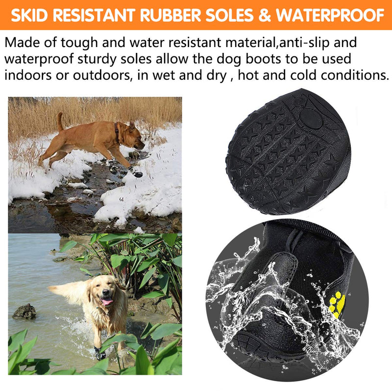 PG.KINWANG Dog Boots Waterproof Shoes for Medium to Large Dogs with Reflective Velcro Rugged Anti-Slip Sole Pet Paw Protectors Labrador Husky Black 4 Pcs Size 6: 2.9''x2.5'' - PawsPlanet Australia