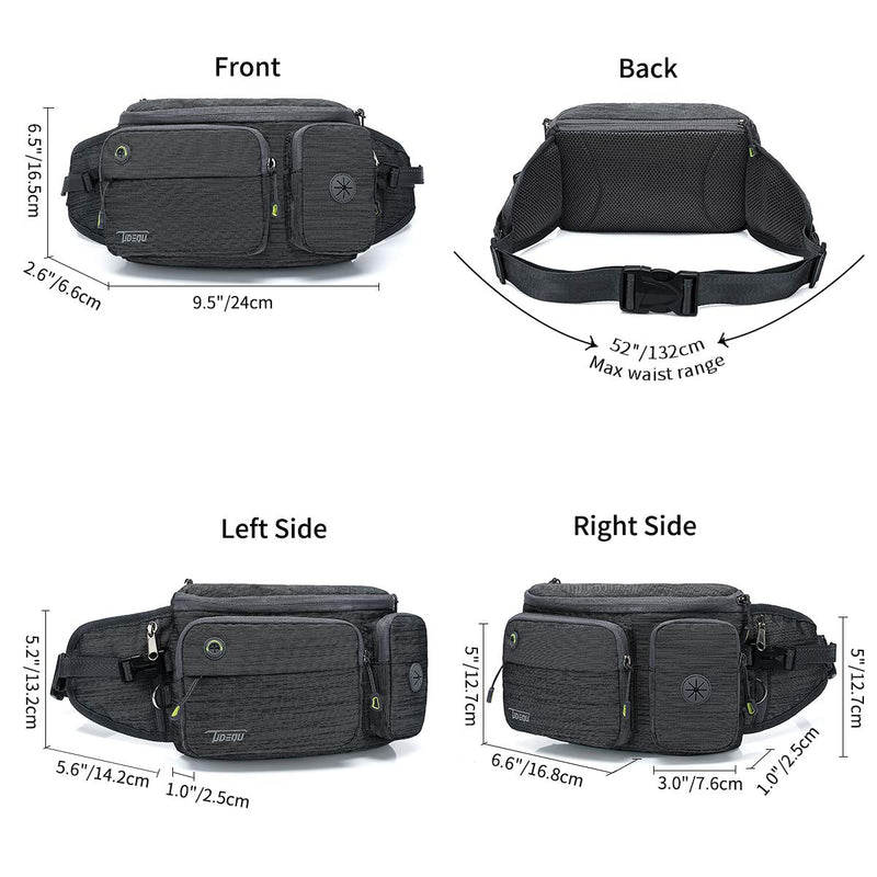 [Australia] - TUDEQU Running Waist Bag Fanny Pack with Two Invisible Bottle Bags for Men Women DARK GREY 