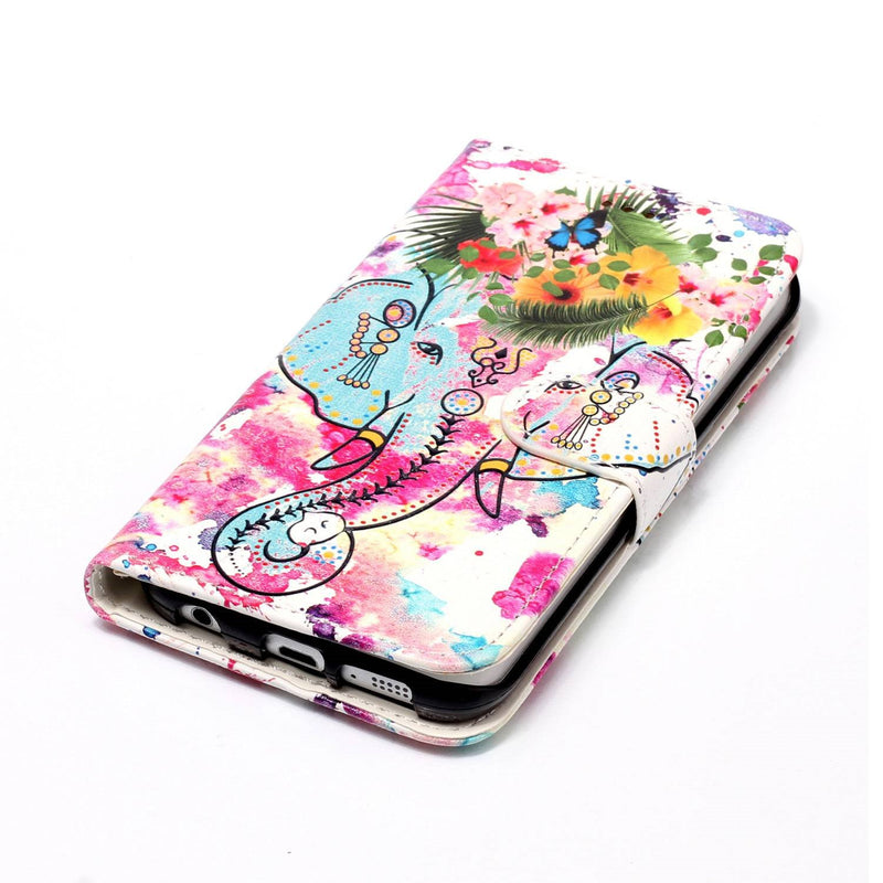 Galaxy S6 Edge Case, Surakey PU Leather Case Cover Wallet Colorful Printing Flower Mandala Pattern Flip Cover Cases with Stand Function Credit Card Slots for Galaxy S6 Edge,Flower/Elephant Flower / Elephant - PawsPlanet Australia