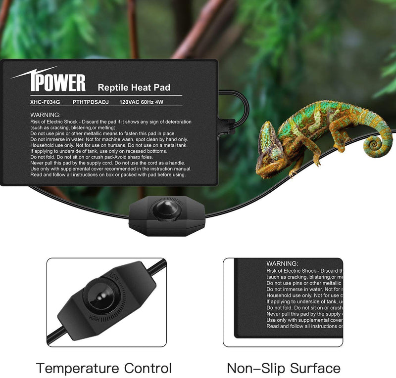 iPower 4"x7" Reptile Heat Mat Under Tank Warmer Terrarium Heater Heating Pad with Temperature Adjustable Controller, Digital Thermometer and Hygrometer with Humidity Probe for Amphibian, Pet 4 X 7 In Pad +Thermo &Hygro meter - PawsPlanet Australia