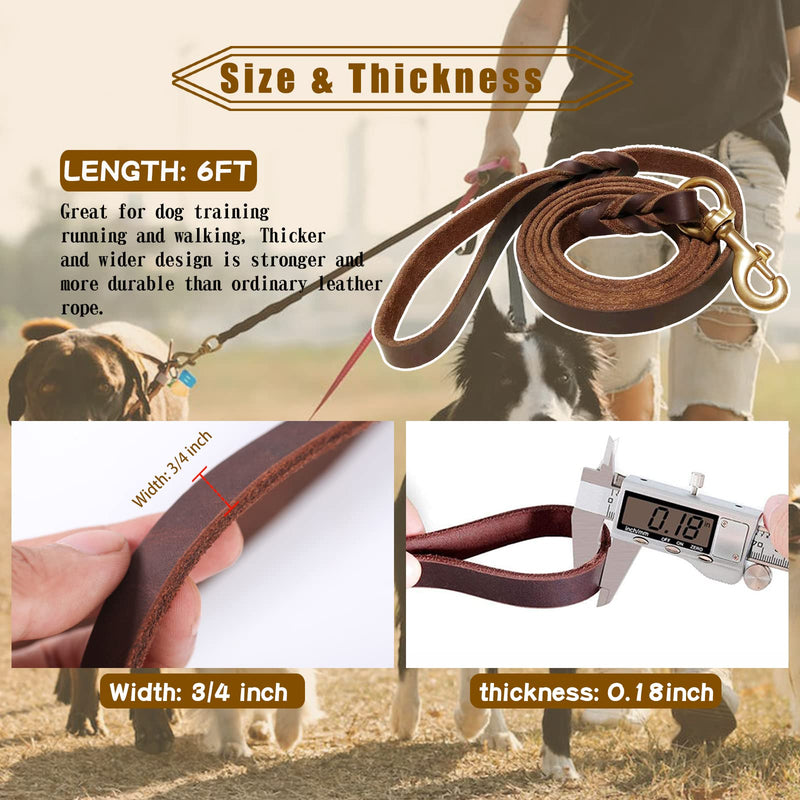 Leather Dog Leash 6ft x 3/4 inch,Strong Heavy Duty Genuine Leather Braided Dog Training Leash, Soft and Comfortable Leather Leash for Large Dogs, Medium Small Dogs (Brown) brown - PawsPlanet Australia