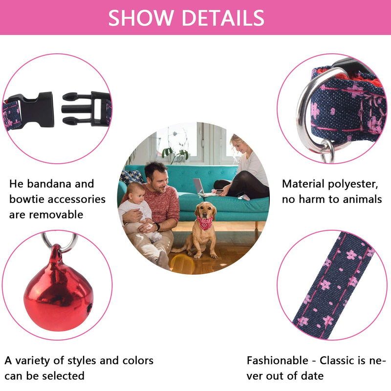 2Pcs Dog Bandana Collar with Scarf , Adjustable Small Dogs Cat Collar Pet Boho Neckerchief Strap Neck Scarf Triangle Towels Fashion Floral Pattern Accessories for Small Puppies Cats (L, Red) L - PawsPlanet Australia