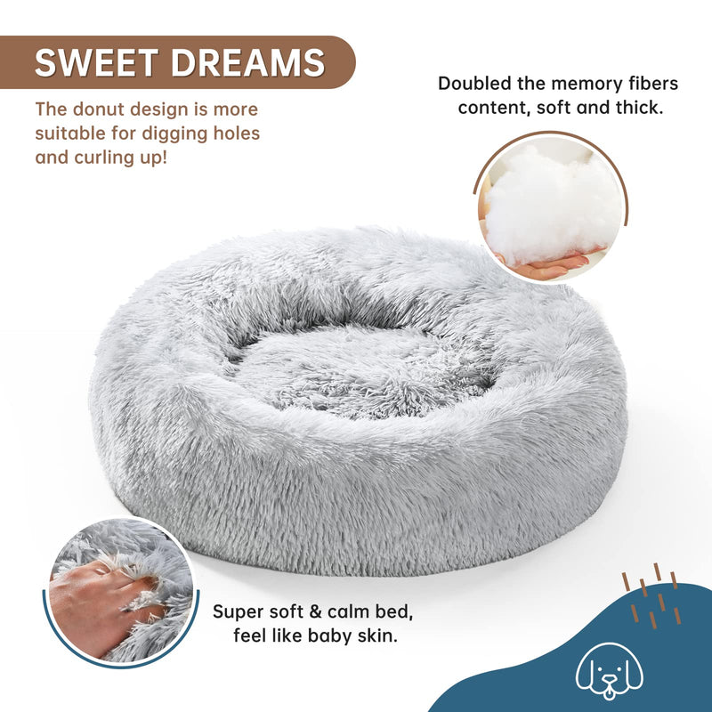 OYANTEN Cat Beds for Indoor Cats - Small Dog Bed for Small Dogs Washable, Round Calming Donut Pet Beds for Puppy and Kitten, Soft Fluffy Warm and Cozy to Improved Sleep（20in/24in/30in） 20*20 Inch (Pack of 1) Misty Gray - PawsPlanet Australia