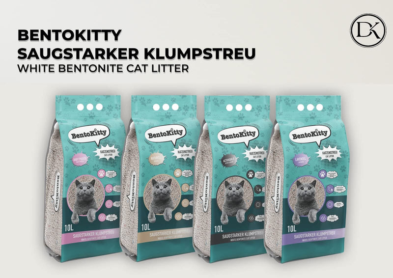 BentoKitty cat litter (17.4kg 20L, pack of 2) with baby powder scent, clumping, white, fine-grained, clumping litter made of bentonite, suitable for sensitive cat paws 20L (pack of 2) - PawsPlanet Australia