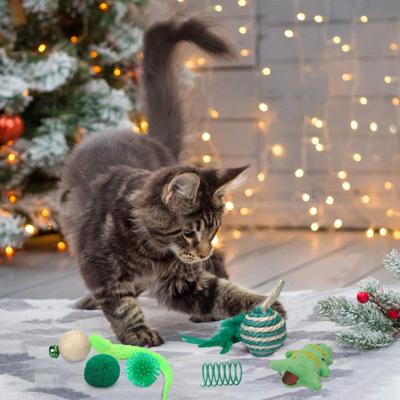 [Australia] - Sanlebi Christmas Cat Toys Stocking - 6 PCS Pet Cat Assorted Indoor Interactive Toys with Bell X-mas Gift Set for Kitten Kitty 