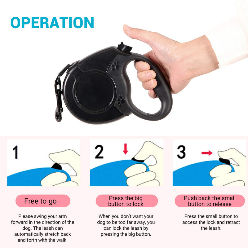 [Australia] - Retractable Dog Leash Heavy Duty Pet Walking Leash 360°Tangle-Free Dog Walking Leash for Small, Medium and Large Dogs Weighing with Anti-Slip Handle, One-Handed Brake,Pause, Lock 26ft 