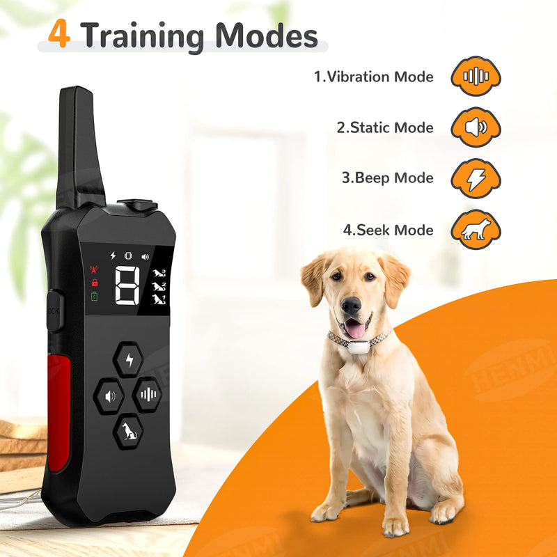 HENMI Dog Training Collar with Remote, Shock Collars for Dogs 4 Training Modes Vibration Shock Beep and Light 3000FT Control Range for Small Medium Large Dogs 8 Levels Adjustment - PawsPlanet Australia