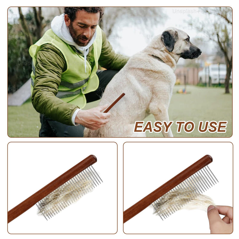 Pack of 3 Grooming Combs for Dogs, Cat Combs Made of Solid Wood with Rounded Tooth Tip Hair Comb Pet Metal Flea and Tick Comb for Cats Dogs Rabbits Tangled Hair (3 Sizes) - PawsPlanet Australia