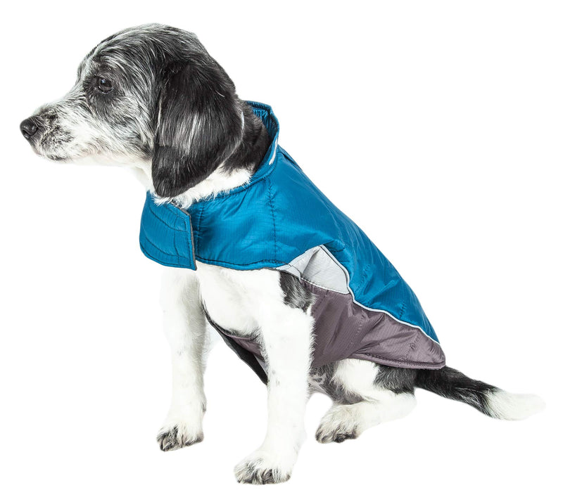 DOGHELIOS 'Hurricane-Waded' Plush Adjustable 3M Reflective Insulated Winter Pet Dog Coat Jacket w/ Blackshark technology, Medium, Blue Wave - PawsPlanet Australia