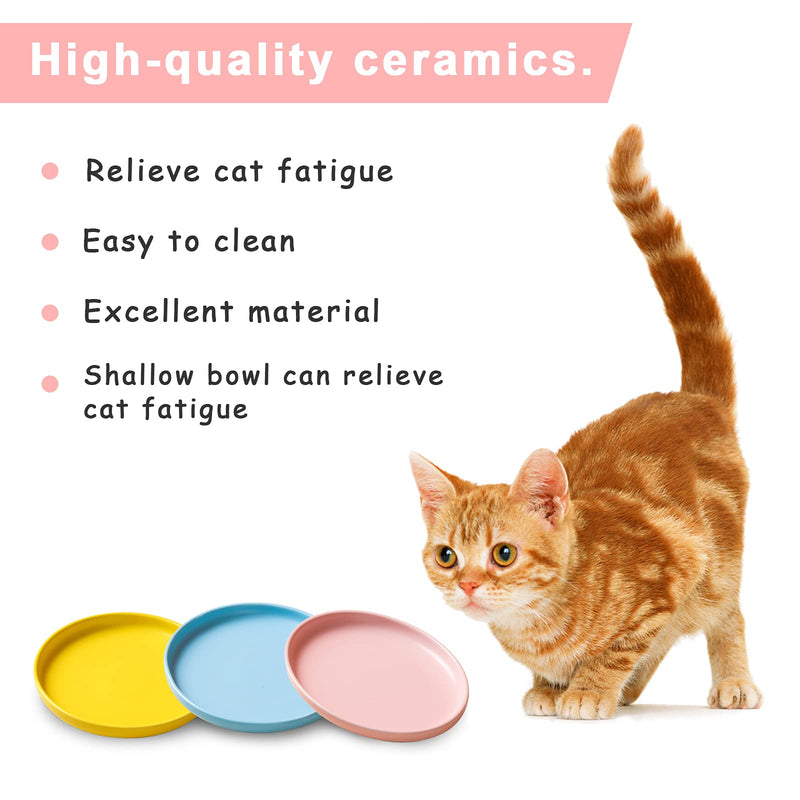 3 Pcs Ceramic Cat Feeding Bowls Ceramic Pet Bowls for Cats 15cm Wide Shallow Cat Dish Whisker Fatigue Free Cat Food Bowl Pink Blue Yellow Cat Food Water Dish for Kitten Kitty Dog Pets - PawsPlanet Australia