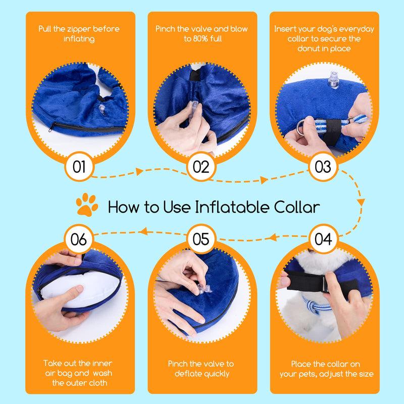 Nobleza - Inflatable neck collar for dogs and cats, adjustable protective collar for dogs, comfortable protective collar with Velcro fastener for pets, cats, dogs after surgery and injuries (blue, S) blue - PawsPlanet Australia