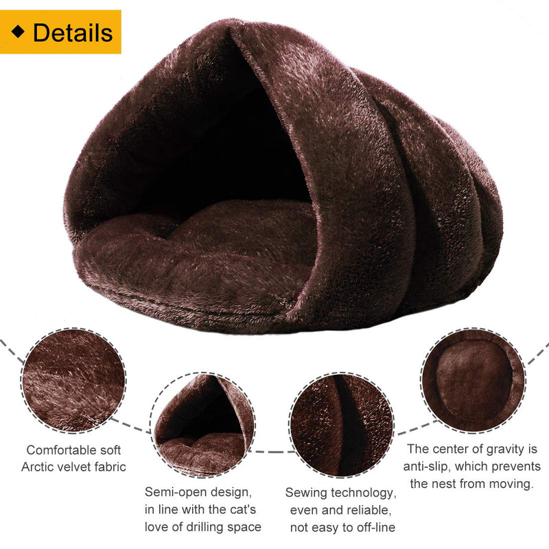 [Australia] - Mojonnie Soft Fleece Self-Warming Cat Bed Warm Sleeping Bed for Cats Winter Pets Puppy Indoor Pet Triangle Nest Brown 