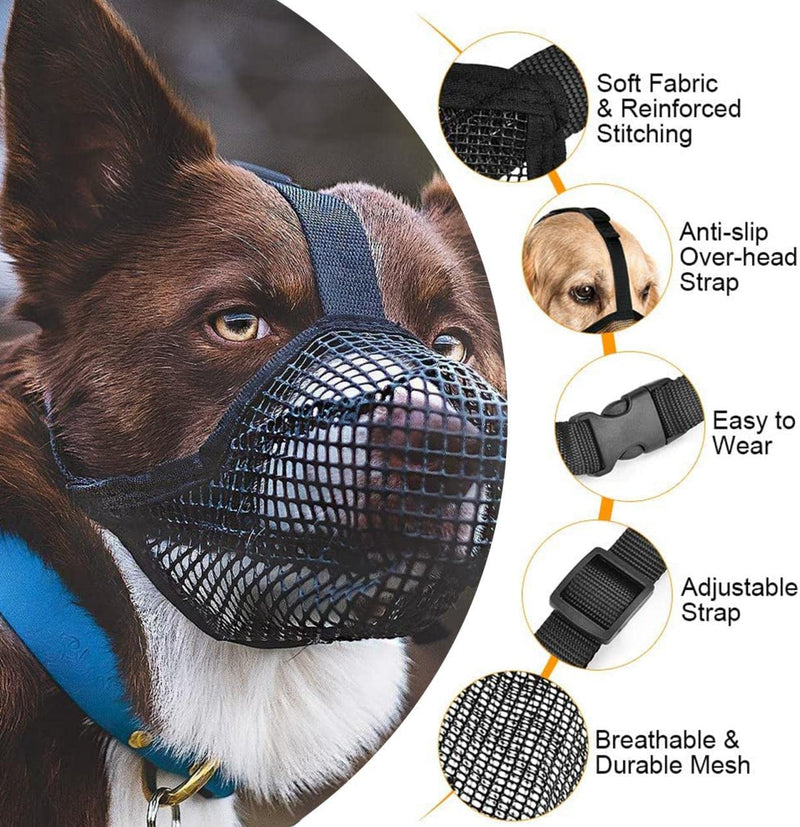 Muzzle for dogs, dog muzzle with rounded mesh, nylon net muzzle with safety straps for small, adjustable breathable mesh muzzle, pet mask, dog training muzzle (L, black) - PawsPlanet Australia