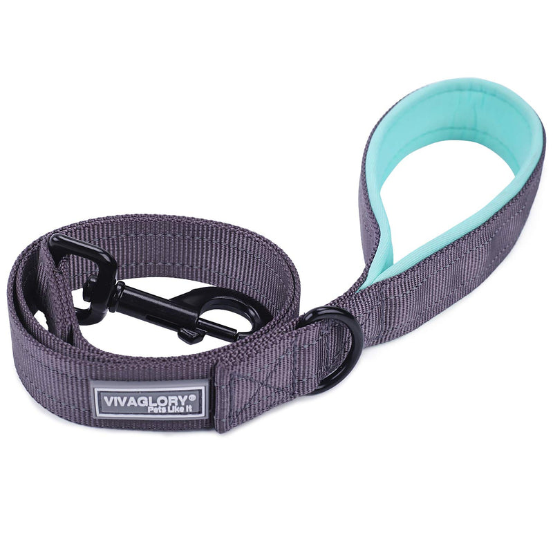 [Australia] - Vivaglory Dog Leash with Padded Handle, Heavy Duty Reflective Nylon Training Leash Walking Lead for Small to Large Dogs 4 FT x 1" Wide Grey 