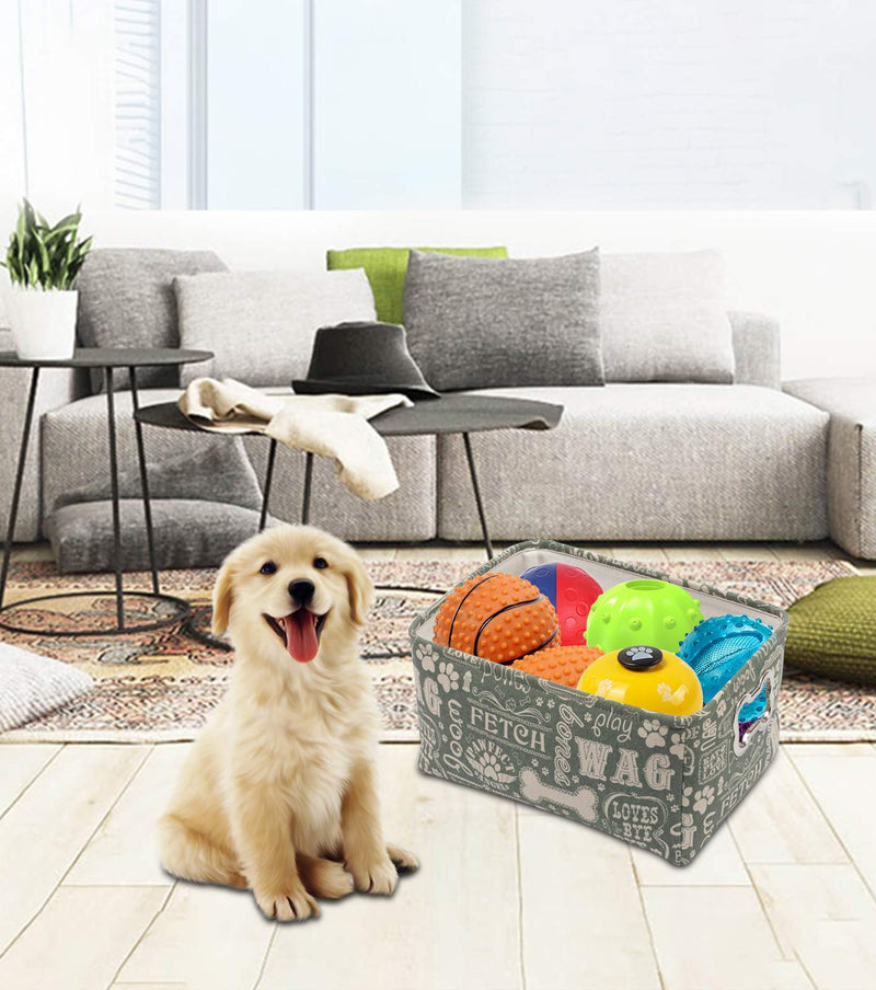 Geyecete Dog Toys Storage Bins Canvas printing pet Baskets,with Designed Metal Bone-shaped Handle,Pet Toy and Accessory Storage Bin-Green Green - PawsPlanet Australia