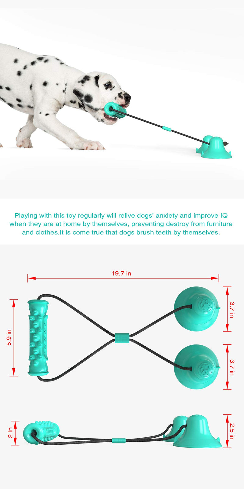 Dog Chew Rope Toy Suction Rubber Chew Dog Self-playing Chew Toy Toy Dog Rope Toy with Suction Cup Puppy Training Toy Teeth Cleaning Dental Care Rubber Tooth Brush - PawsPlanet Australia