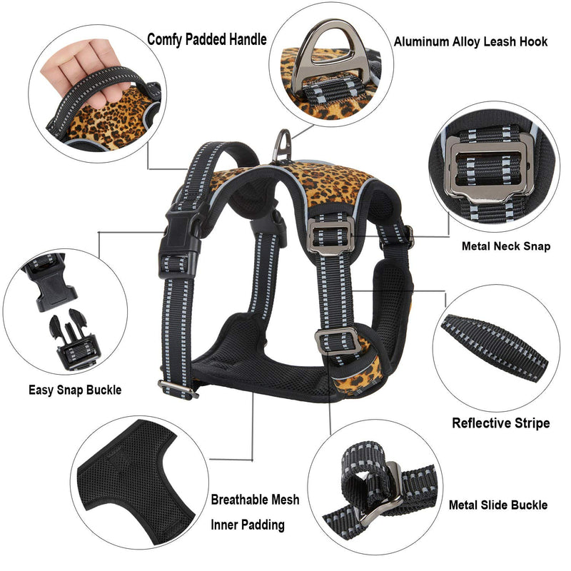 Petiry No Pull Dog Harness with Easy Control Handle and 2 Leash Clips, Fancy Leopard,Adjustable and Durable with Mesh Padded Reflective Vest Harness for Puppy Medium Dogs(Neck:18-22";Chest:22-29") Medium:(Neck:18-22";Chest:22-29") - PawsPlanet Australia