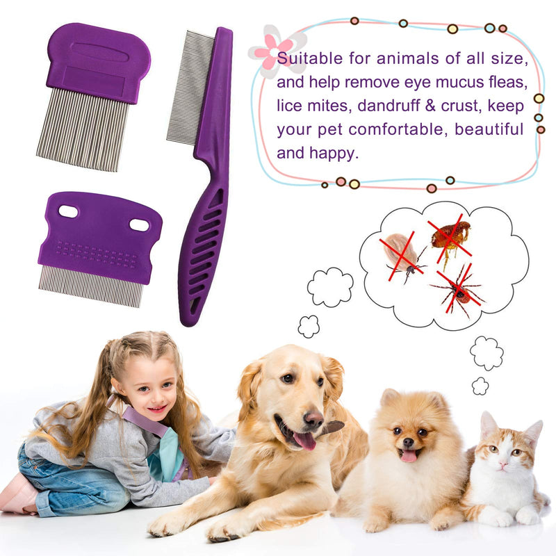 Acehome 3 Pcs Fleas Comb Tear Stain Remover Comb set, Stainless Steel Tears Mark Tick Removal Tool with Handle Pet Grooming Combs set for Removing Eye Mucus Fleas Lice Mites, Dandruff & Crust - PawsPlanet Australia