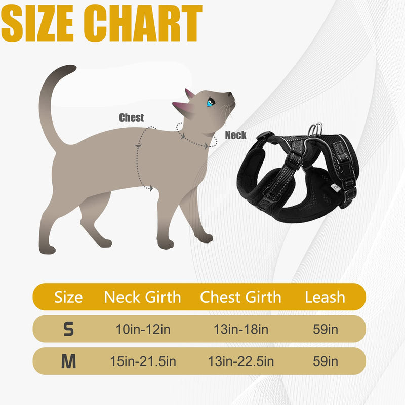 SCIROKKO Black Cat Harness and Leash Set - Soft Breathable Mesh Pet Vest Harness, Adjustable Escape Proof Kitty Strap with Reflective Tape for Walking Outdoors Safety at Night Small - PawsPlanet Australia