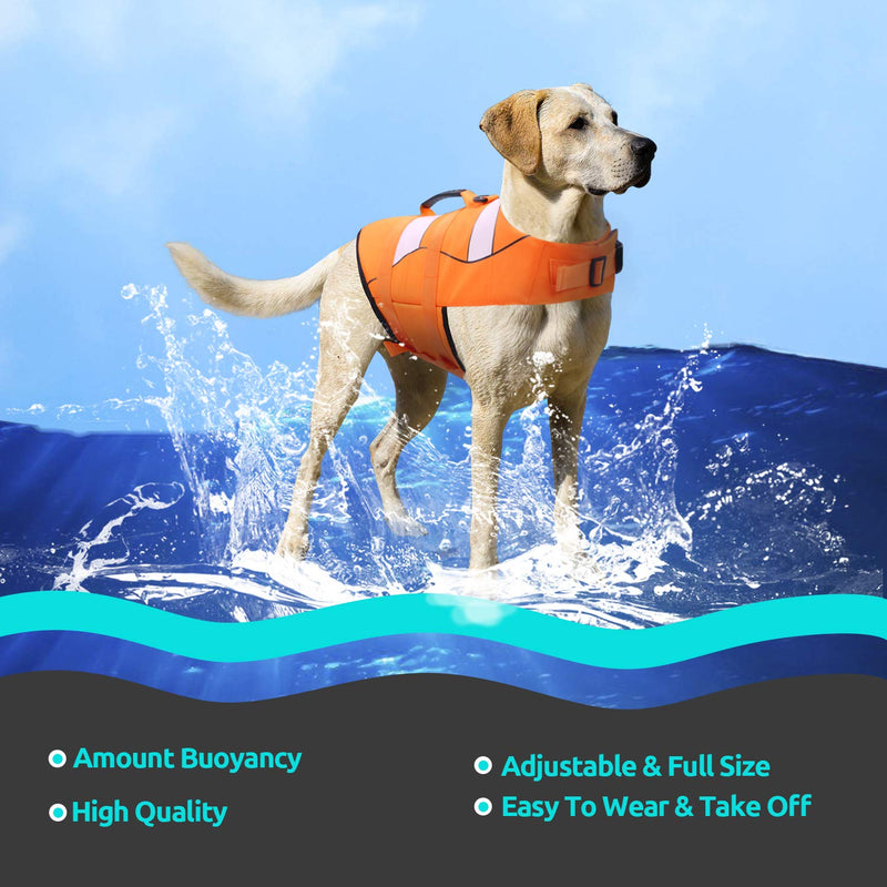 [Australia] - Queenmore Dog Life Jacket Adjustable Ripstop Dog Life Vests for Water Safety pet Life Vest with Rescue Handle Safety Vest for Swimming Pool Beach Boating X-Large Orange 
