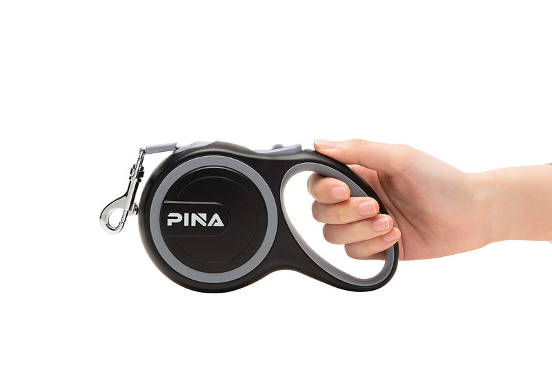 PINA Retractable Dog Leash, 26ft Dog Leash for Small Medium Large Dogs Up to 110lbs, 360° Tangle-Free Strong Reflective Nylon Tape, with Anti-Slip Handle, One-Handed Brake, Pause, Lock 16FT Black Gray - PawsPlanet Australia