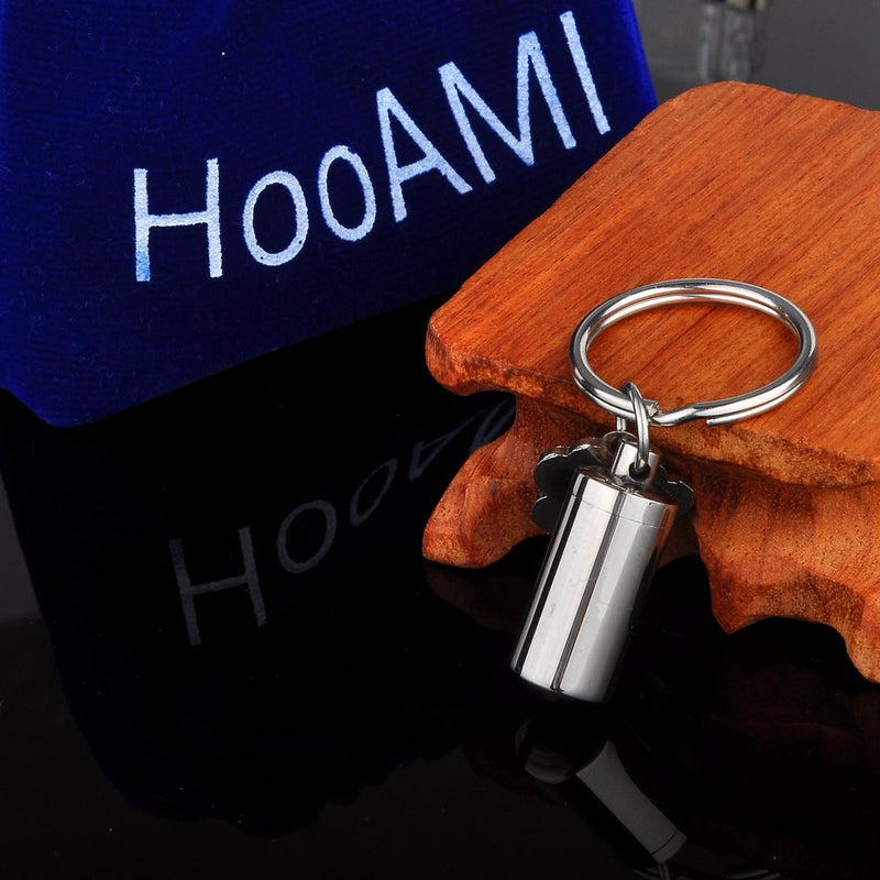 [Australia] - HooAMI Silver Tone Pet Dog Paw with Cylinder Cremation Urn Keychain Keepsake Memorial Ashes Jewelry 