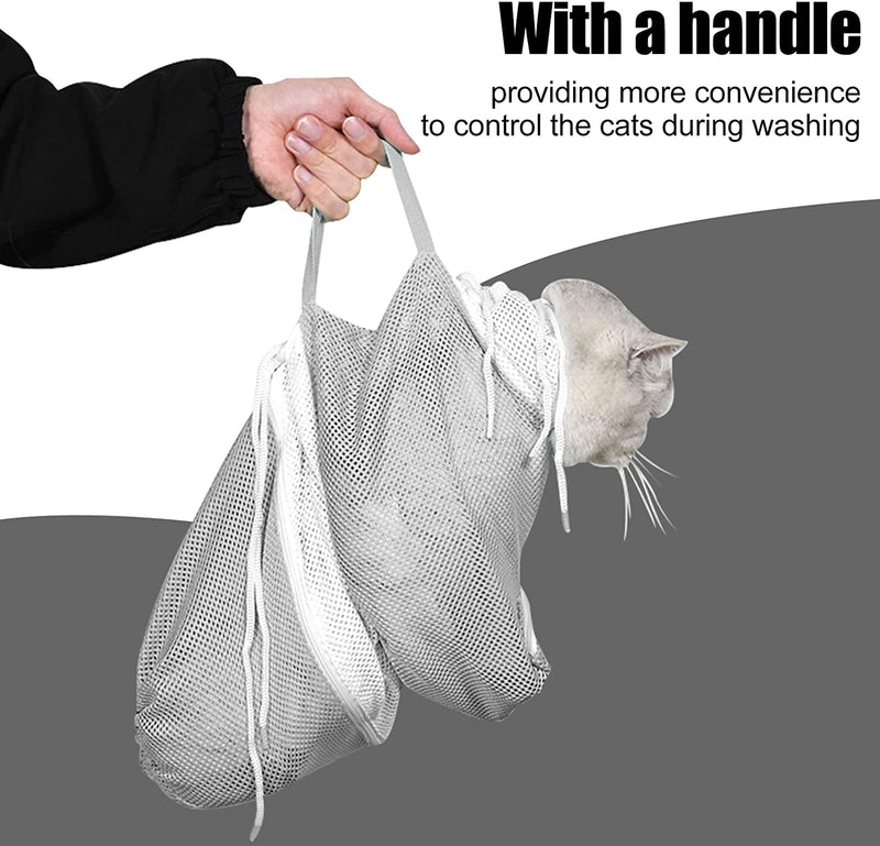 Cat Grooming Bag, Cat Shower Net Bag, 6PCS Cat Bathing Bag Kit, Includes Cat Shower Net Bag Bath Grooming Bag Pet Nail Clipper Kitten Nail File Cat Finger Toothbrush for Pet Cat Bathing - PawsPlanet Australia