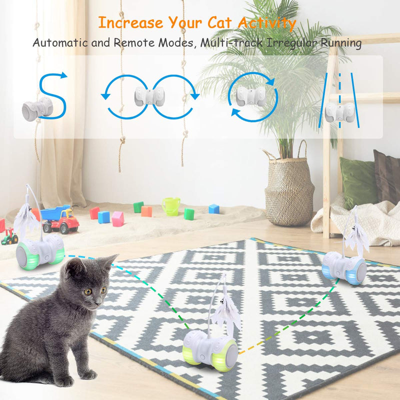 Pakoo Interactive Robotic Cat Toys, Remote Control Cat Toys for Indoor Cats Automatic/Manual Electric Kitten Toys USB Rechargeable 360 Degree Self Rotating Kitty Toys with Catnip Feather Bell - PawsPlanet Australia