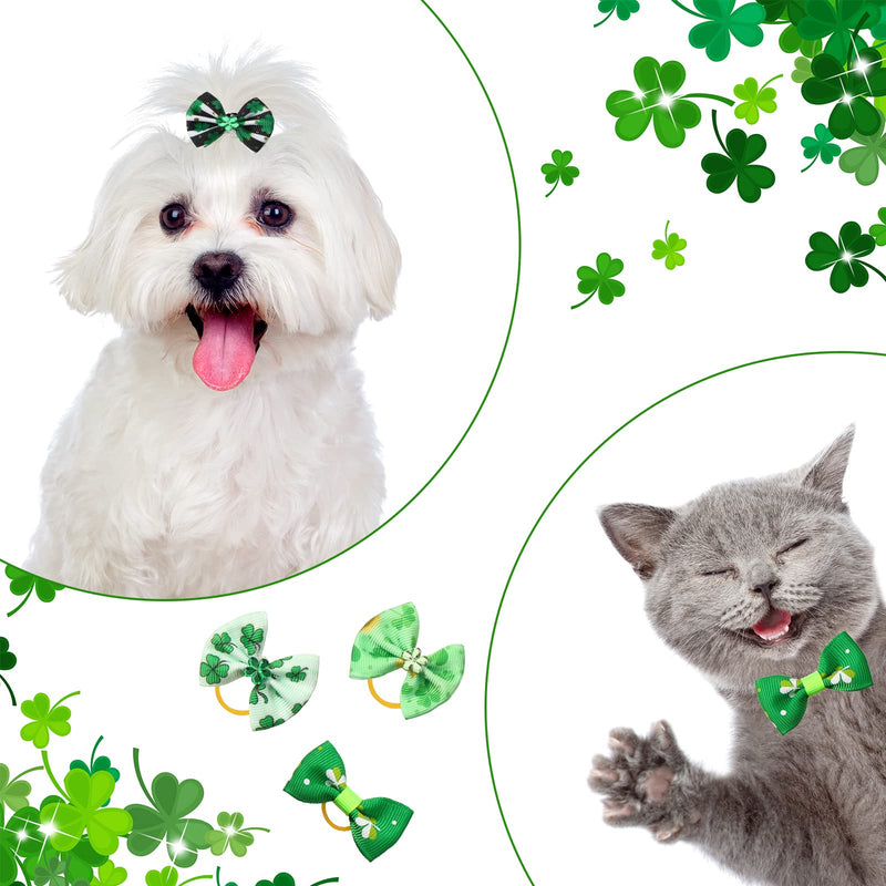 Weewooday 40 Pieces Dog Hair Bows Puppy Dog Hair Accessories Pet Hair Flag Clover Bows with Elastic Rubber Band for Girl Dog Accessories for Independence Day St. Patrick's Day Shamrock Style - PawsPlanet Australia