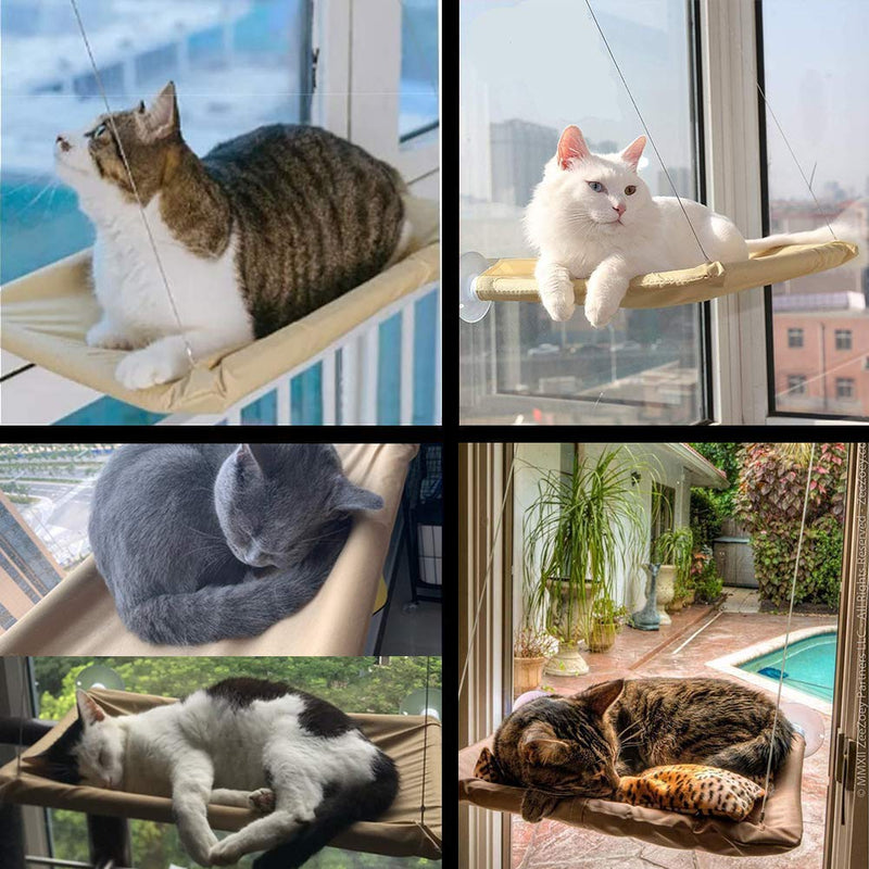 [Australia] - DILOOG Cat Window Hammock Seat,Cat Window Perch,Indoor Cats Safety Bed with Durable Heavy-Duty Suction Cups Can Hold Up to 30lbs for Large Cats Cream 