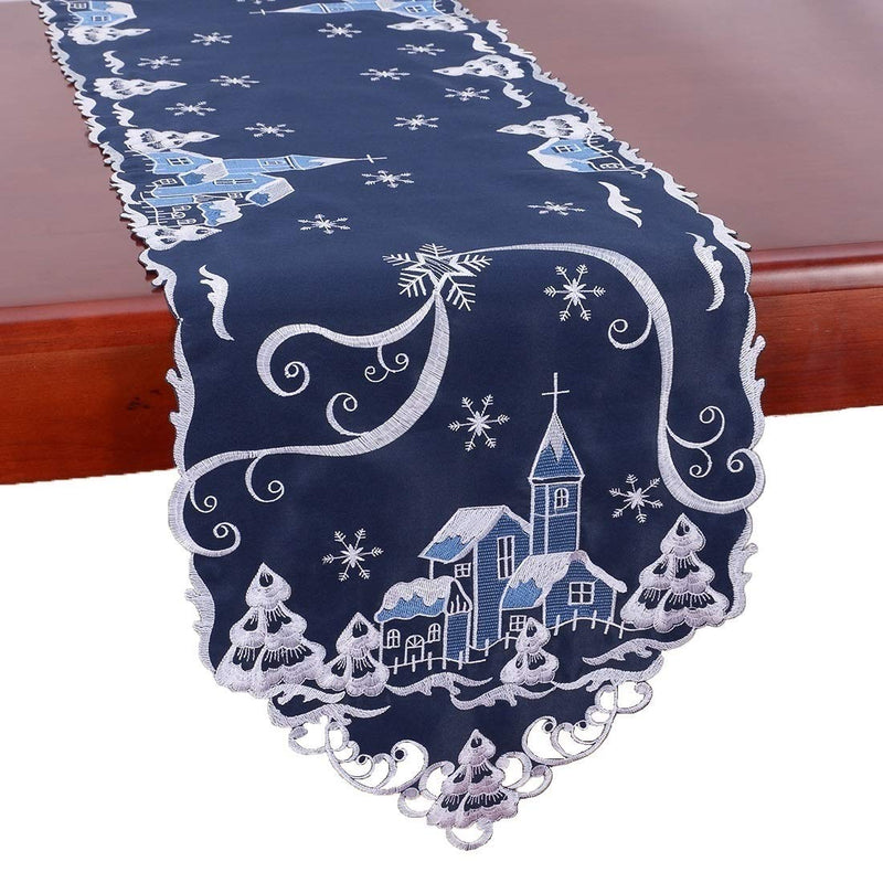 Simhomsen Decorative Navy Blue Table Runners for Christmas Holidays, A Charming Village in A Snowing Winter Night, Embroidered 14 × 69 inch 14 by 69 inch - PawsPlanet Australia