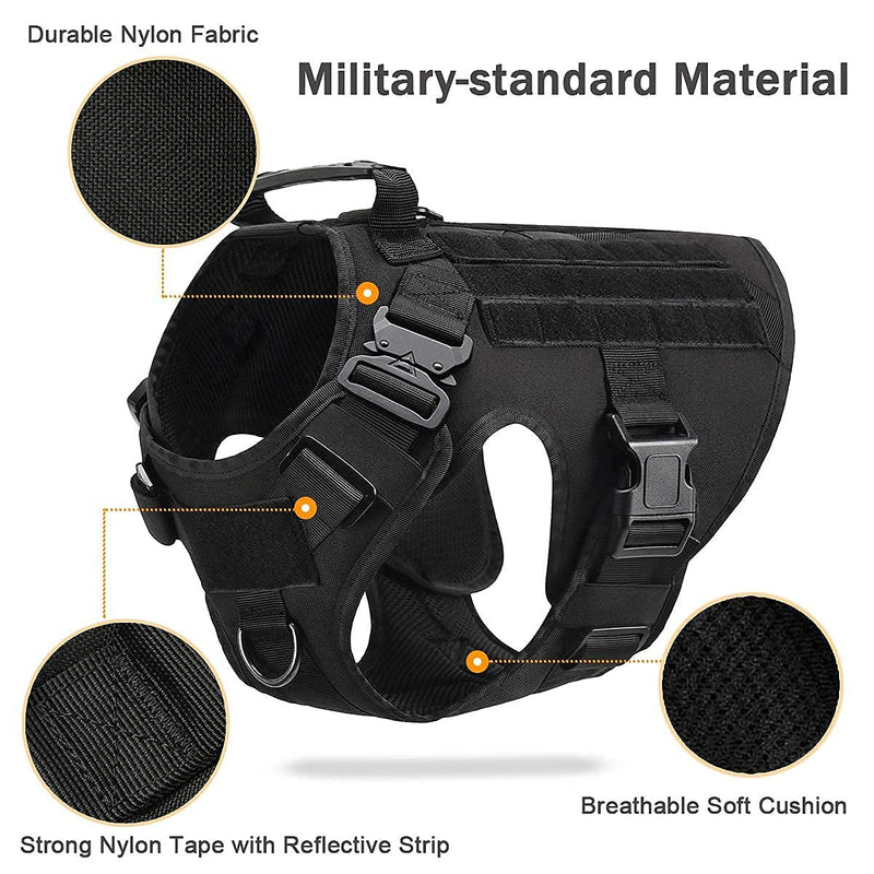 PETODAY Tactical Dog Harness for Medium Large Dogs,Working Dog Training Molle Vest,with 2X Metal Buckle,Military Dog Harness with Handle,Hook and Loop Panel for Dog Patch (Black, (Chest 28"-35"), M) Black - PawsPlanet Australia