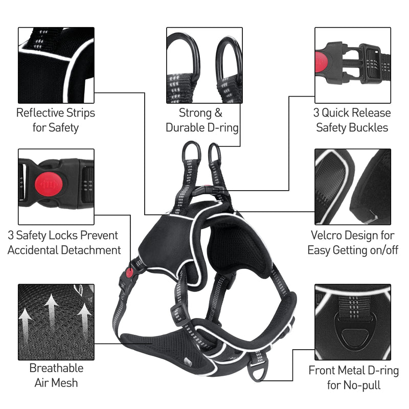 DAIJUN No Pull Dog Harness, Adjustable Reflective Easy Control Breathable Dog Harness with 5ft Dog Leash, Dog Harness for Medium Large Dog - PawsPlanet Australia