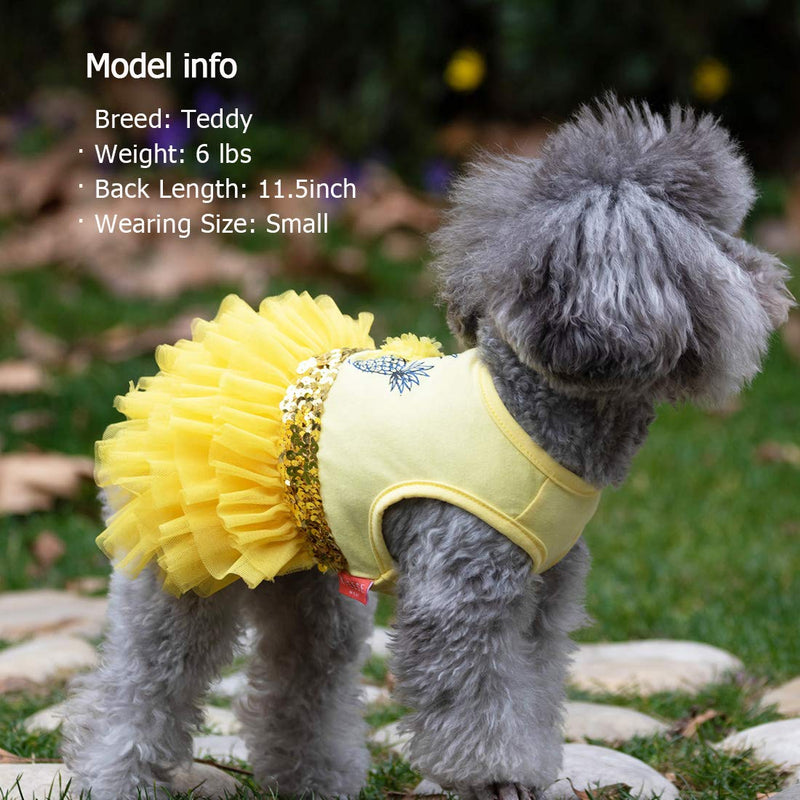 [Australia] - kyeese Dog Dress Pineapple Yellow Tiered Dogs Beach Dresses with Sequins Cat Dress Medium 