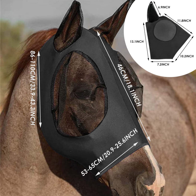 1 Piece Anti-Fly Horse Mask, Horse Mask with Earmuff Protection, Breathable Mesh, Anti-UV, Anti-Mosquito, Insect, Elastic Fly Mask (Black) - PawsPlanet Australia