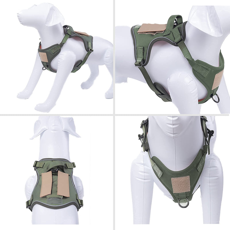 Tactical Service Dog Harness No-Pull, Double D-Ring Adjust Vest Harness with Hook and Loop Panels, Easy-Control for Walking Training, Reflective Dog Harnesses for Small,Medium and Large Dogs(Green,S) S(Neck:12-19",Chest:15-25") Army green - PawsPlanet Australia