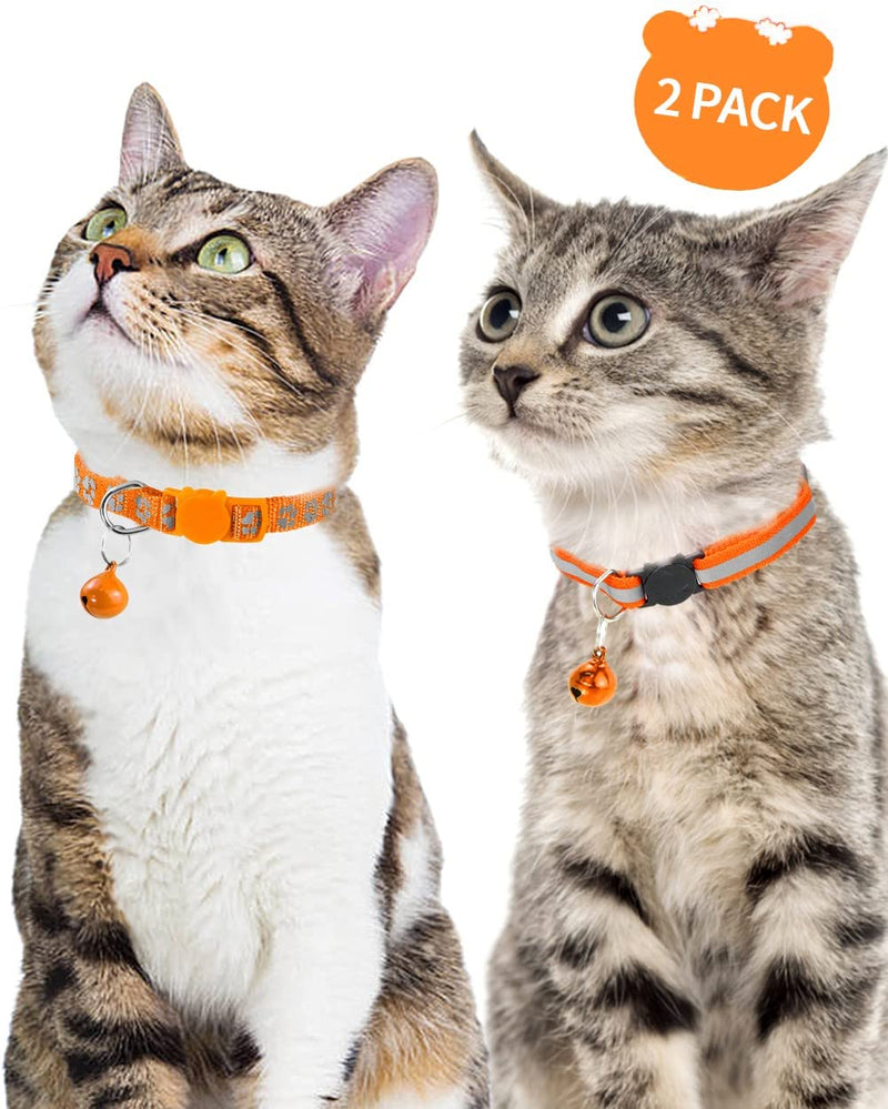 Taglory Reflective Cat Collar with Safety Clasp and Bell, Pack of 2 Adjustable Collars for Cat Kittens, 19-32 cm, Orange 19-32 cm (Pack of 2) - PawsPlanet Australia