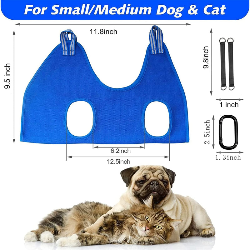 FEEGO Pet Grooming Hammock for Dogs & Cats, Pet Grooming Hammock, Pet Grooming Sling, Dog Grooming Harness, Restraint Bag, Helper, Pet Nail Clip Bag for Grooming, Nail Cutting S (8-10) inch Blue - PawsPlanet Australia