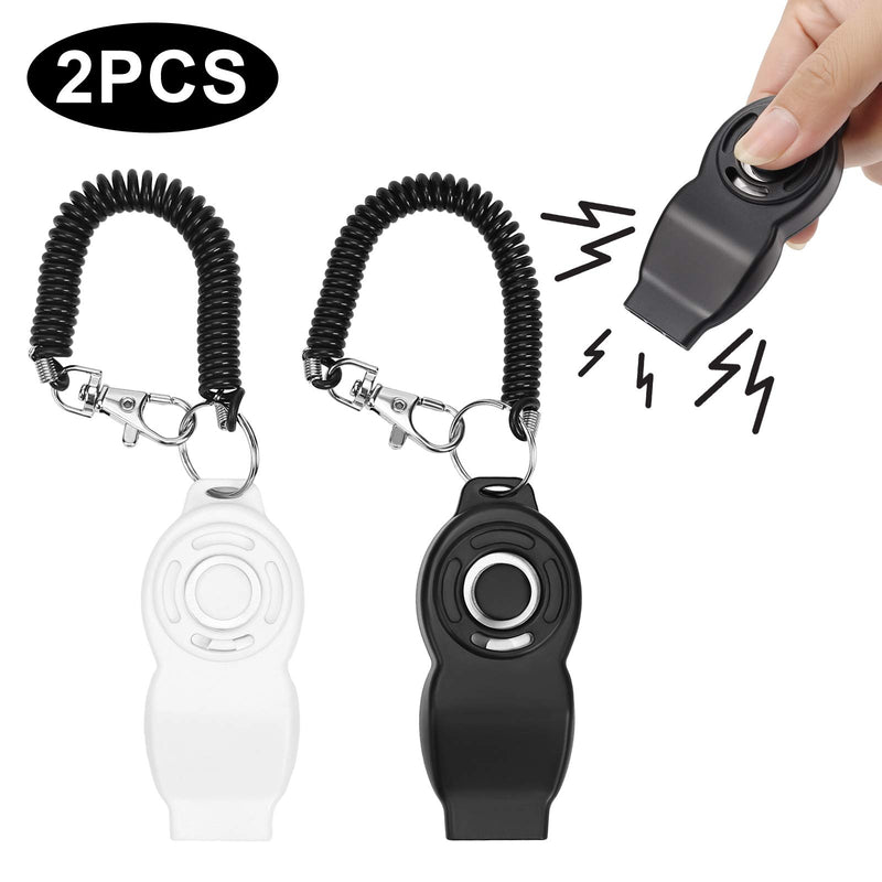 Ruconla - 2 Pack Dog Training Clickers Puppy Training Kit 2 in 1 Loud Recall Whistle with Wrist Strap for Dogs Cats Birds Horses and Small Animals, Black and White - PawsPlanet Australia