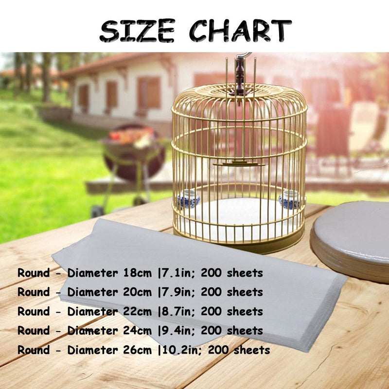 Bonaweite Bird Cage Liner Paper, Extra Large Size Pre Cut Sheets for Birdcages, Precut Absorbent Disposable Non-Woven Cages Cushion Pad Mat Accessories, Round-200 Sheets 7.1 inch - PawsPlanet Australia